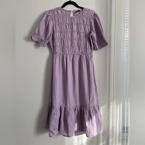 Purple Dress with Smocked Bodice and Ruffled Hem